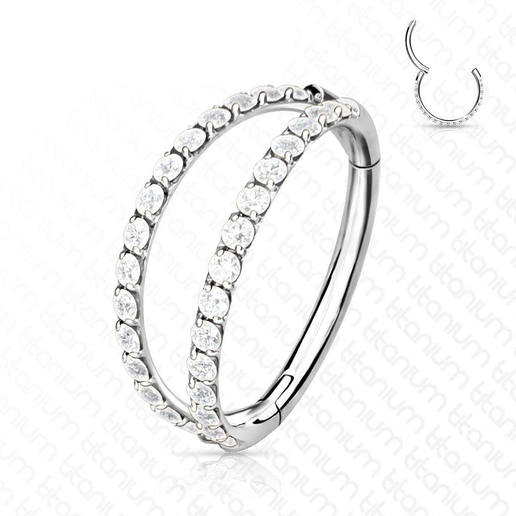 Body Jewelry - Titanium Double Side Paved Hinged Ring 16G