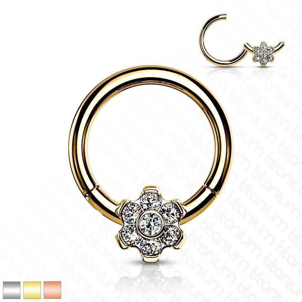 Body Jewelry - Titanium Flower Hinged Ring 18G 16G