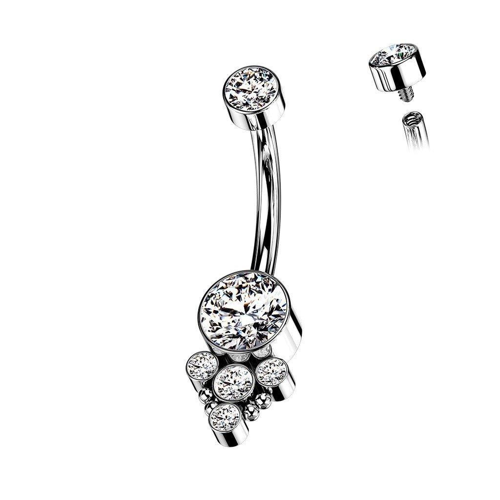 Body Jewelry - Titanium Gem Cluster Belly Bar 14G