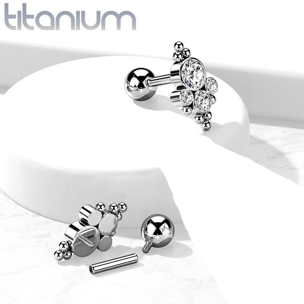 Body Jewelry - Titanium Gem Cluster Cartilage Bar 16G