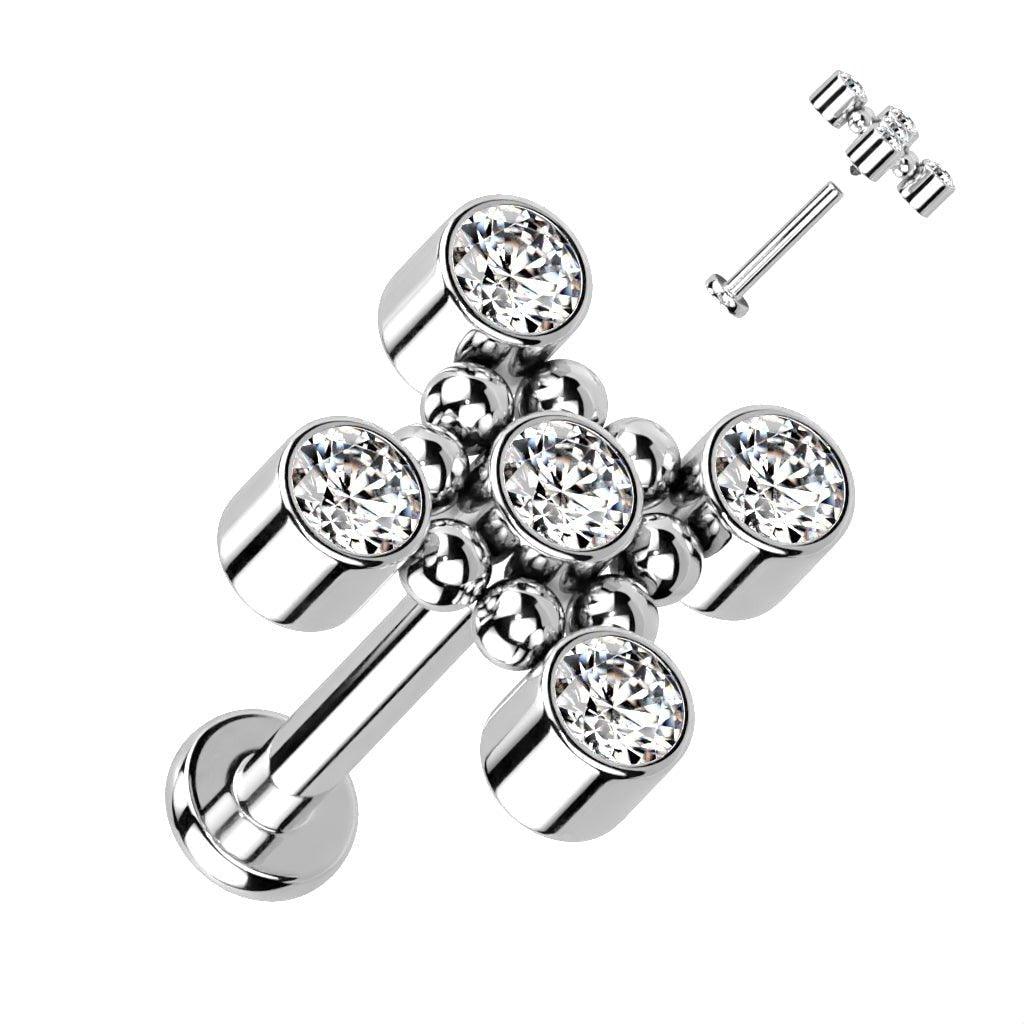 Body Jewelry - Titanium Gem Cross Labret 16G