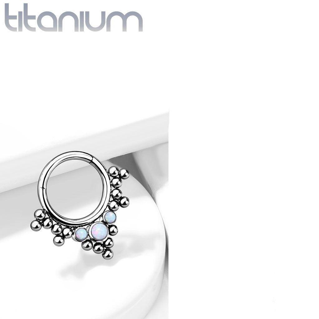 Body Jewelry - Titanium Opal Bead Cluster Hinged Ring 16G