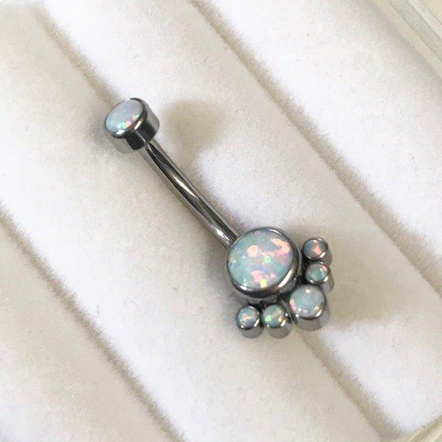 Body Jewelry - Titanium Opal Cluster Belly Bar 14G