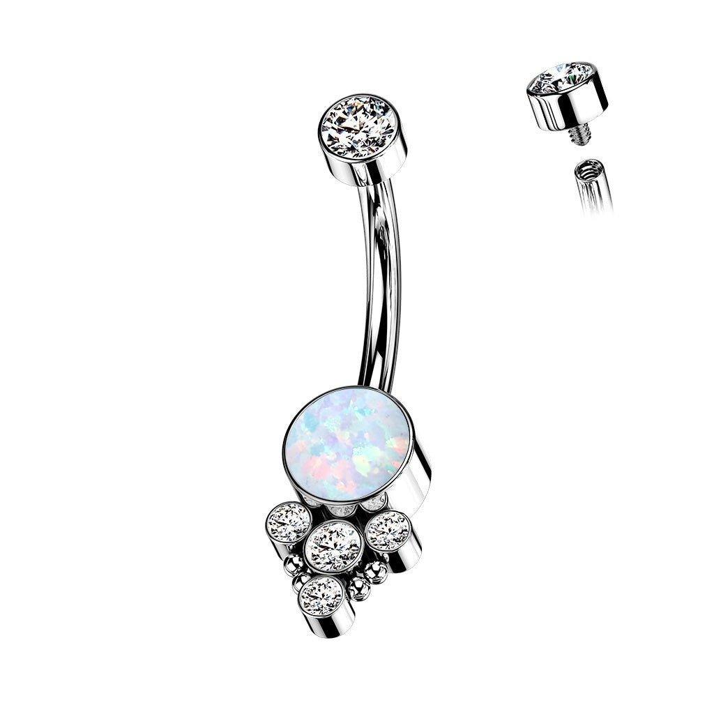 Body Jewelry - Titanium Opal Gem Cluster Belly Bar 14G