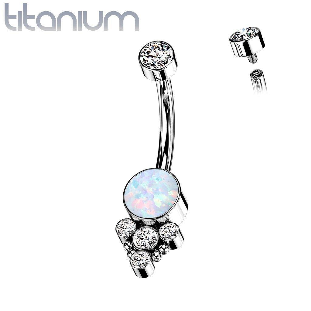 Body Jewelry - Titanium Opal Gem Cluster Belly Bar 14G