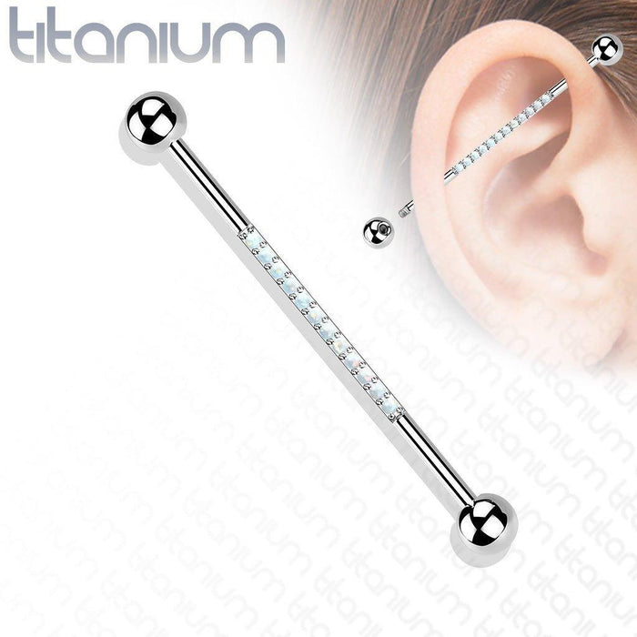 Body Jewelry - Titanium Opal Paved Industrial 14G 38mm