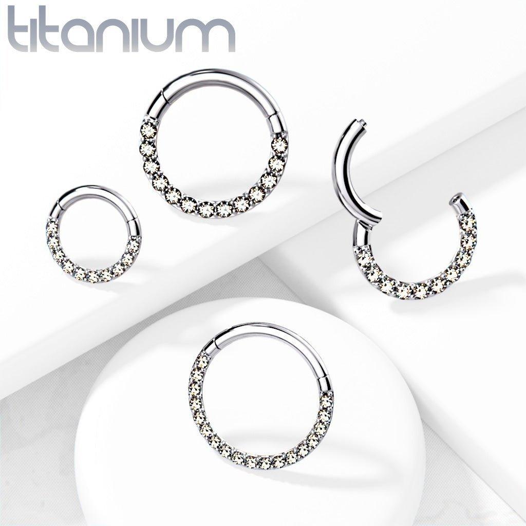 Body Jewelry - Titanium Paved Hinged Ring 18G 16G 14G