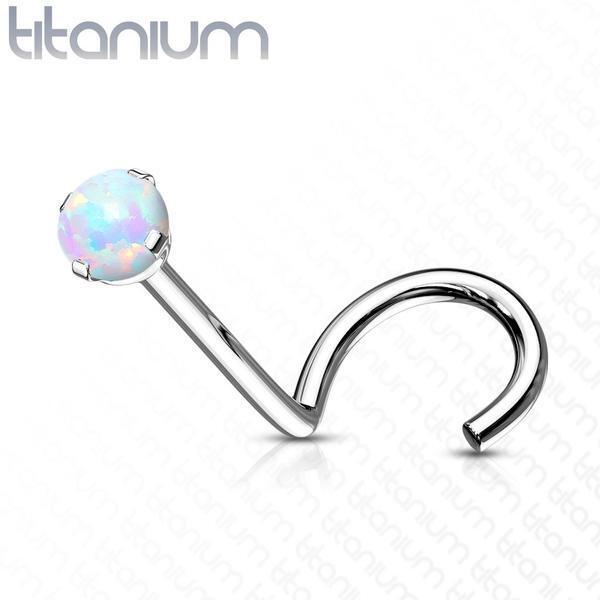 Body Jewelry - Titanium Prong Opal Nose Screw 20G 18G