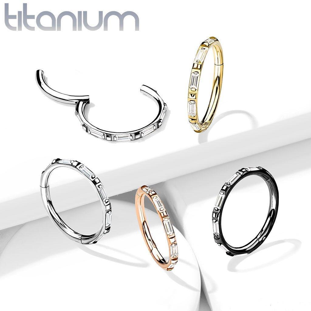 Body Jewelry - Titanium Side Gem Hinged Ring 16G