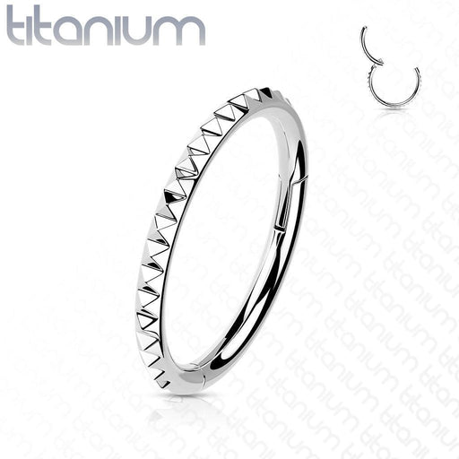 Body Jewelry - Titanium Side Pyramid Cut Hinged Ring 16G