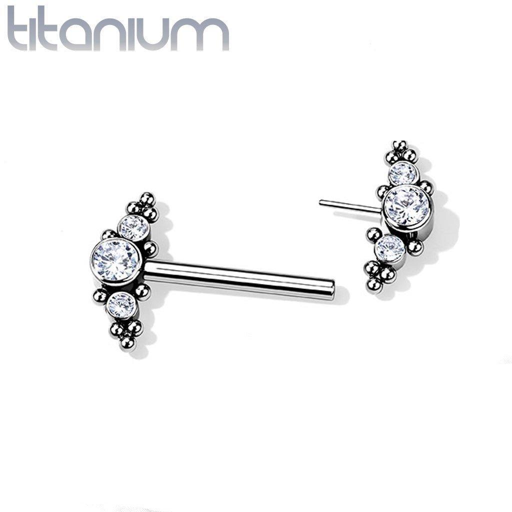 Body Jewelry - Titanium Threadless Cluster Nipple Bar 14G