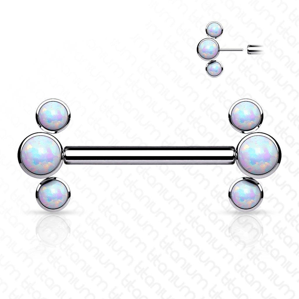Body Jewelry - Titanium Threadless Opal Fan Nipple Bar 14G