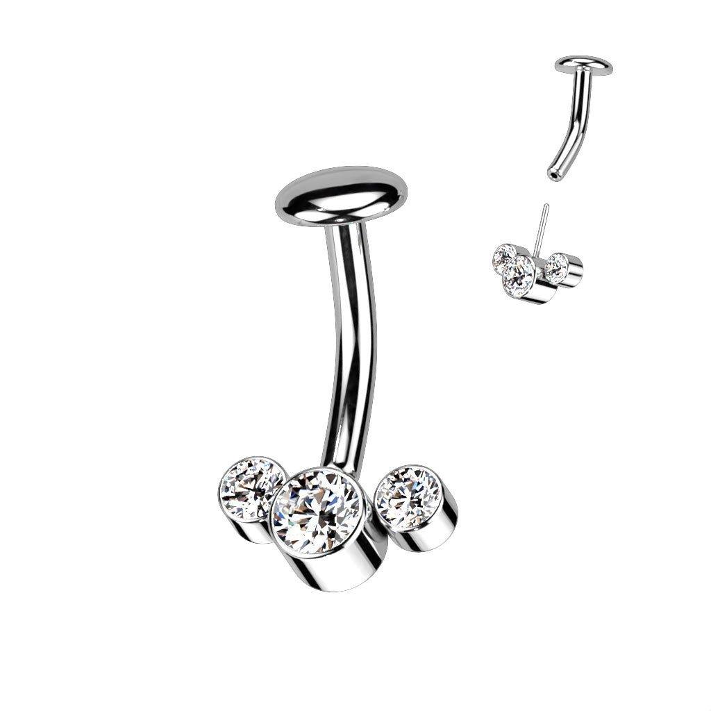 Body Jewelry - Titanium Threadless Triple Gem Belly Bar 14G