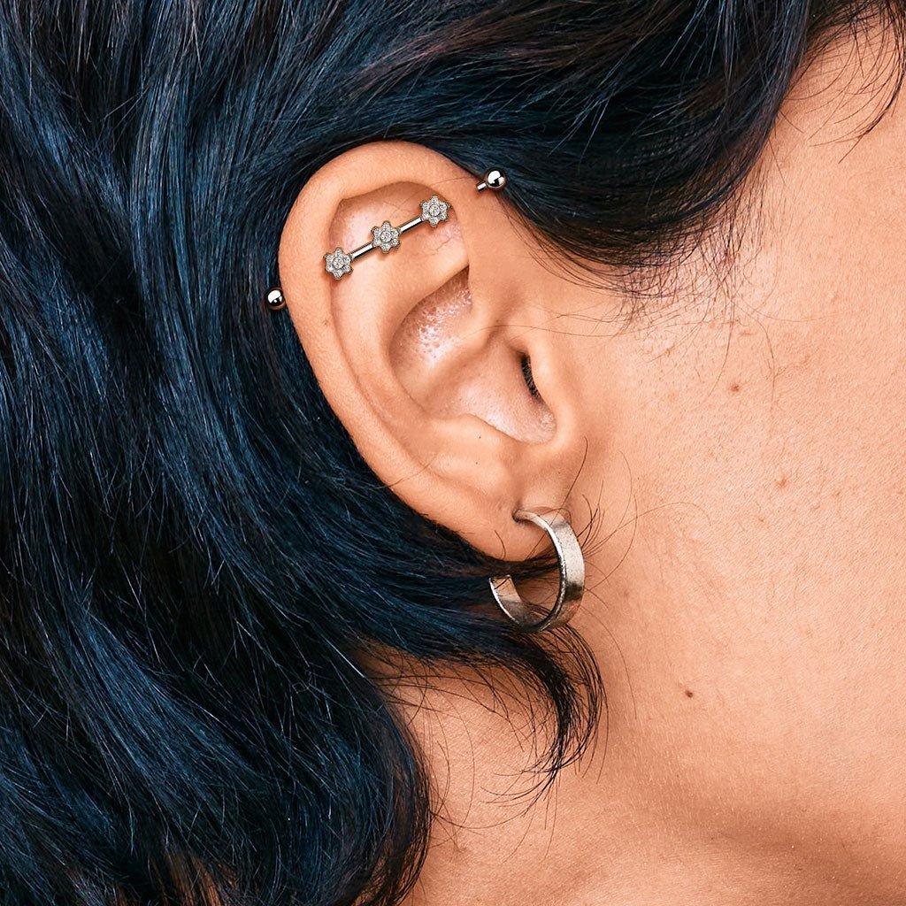 Body Jewelry - Titanium Triple Flower Industrial 14G 38mm