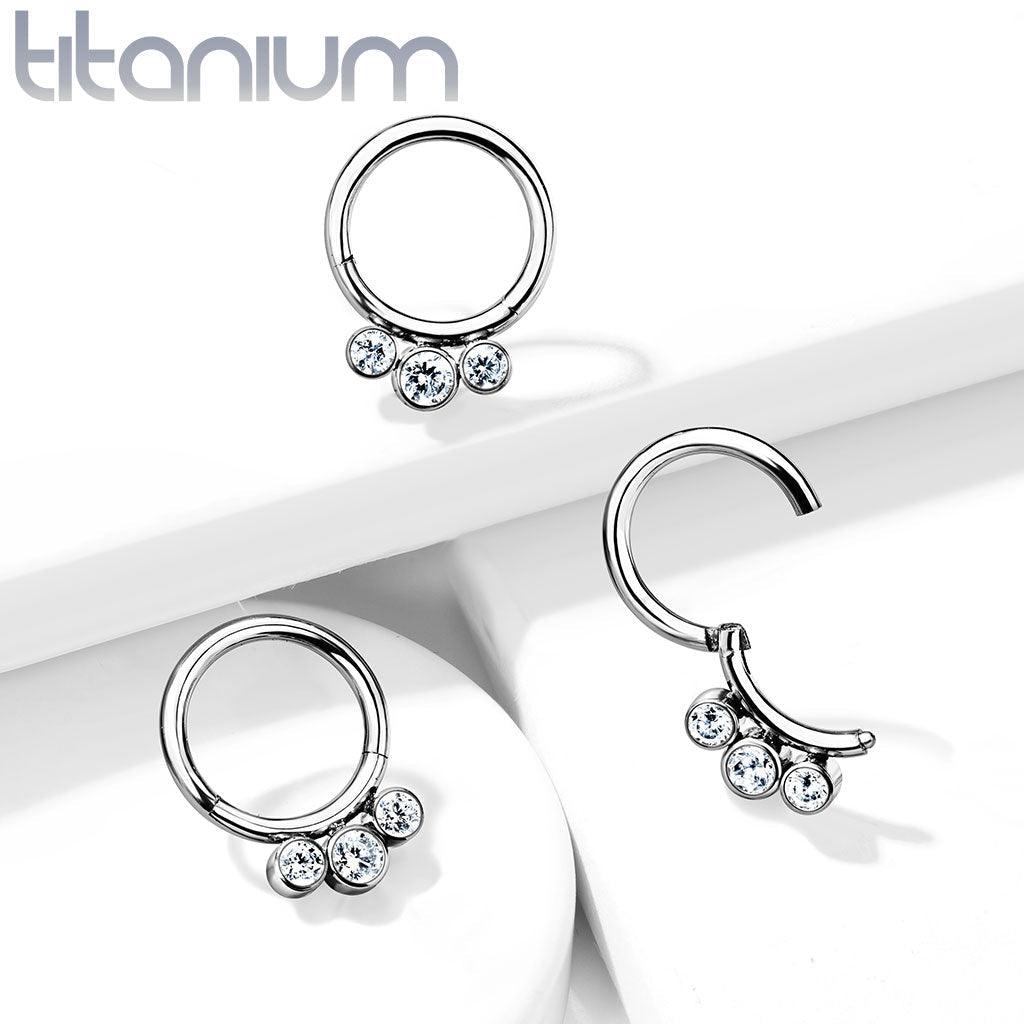 Body Jewelry - Titanium Triple Gem Hinged Ring 16G