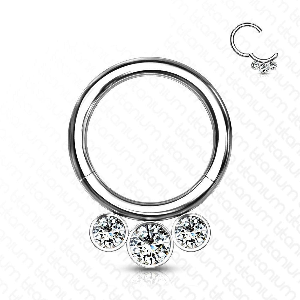 Body Jewelry - Titanium Triple Gem Hinged Ring 16G