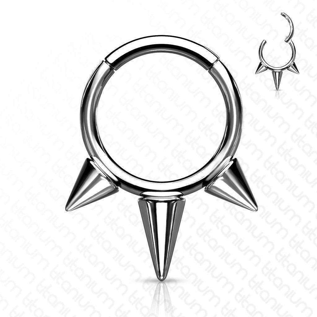 Body Jewelry - Titanium Triple Spike Hinged Ring 16G