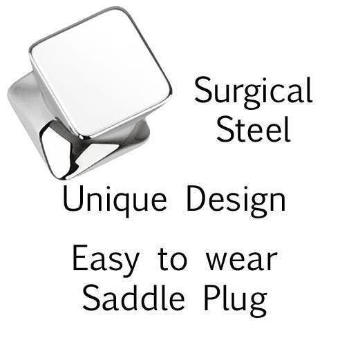 Body Jewelry - Square Front Steel Saddle Plug 8G-2G