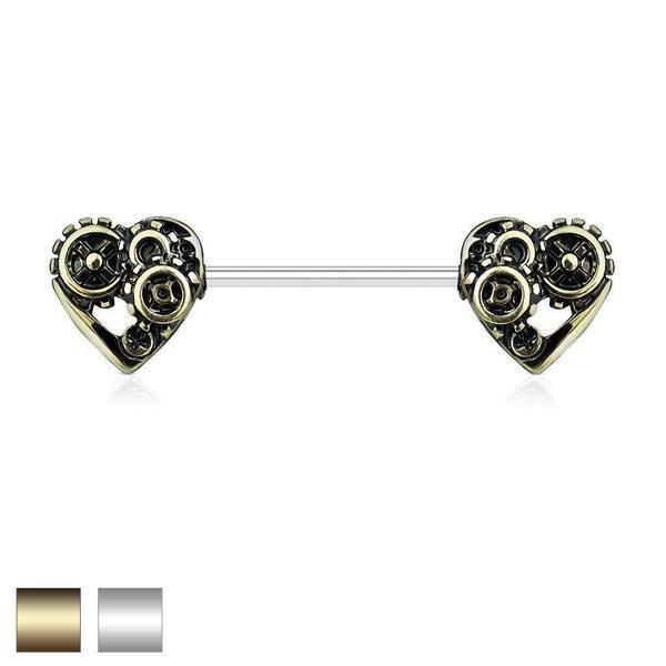 Body Jewelry - Steampunk Hearts Nipple Bar 14G