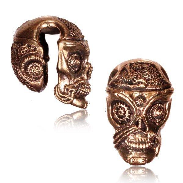 Body Jewelry - Steampunk Skull Brass Ear Weights PAIR