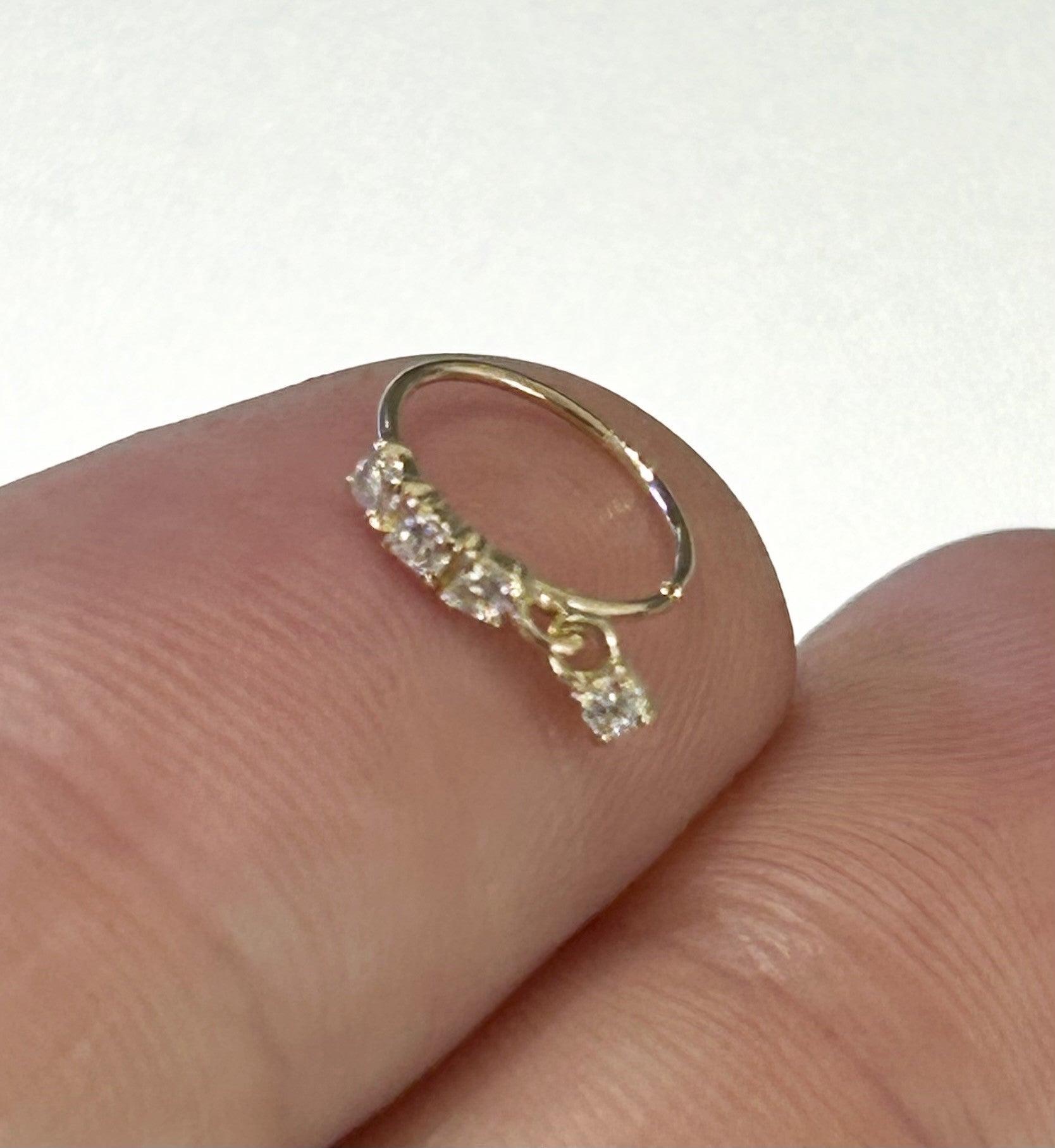 14kt Gold Gem Drop Nose Ring 22G 8mm-My Body Piercing Jewellery