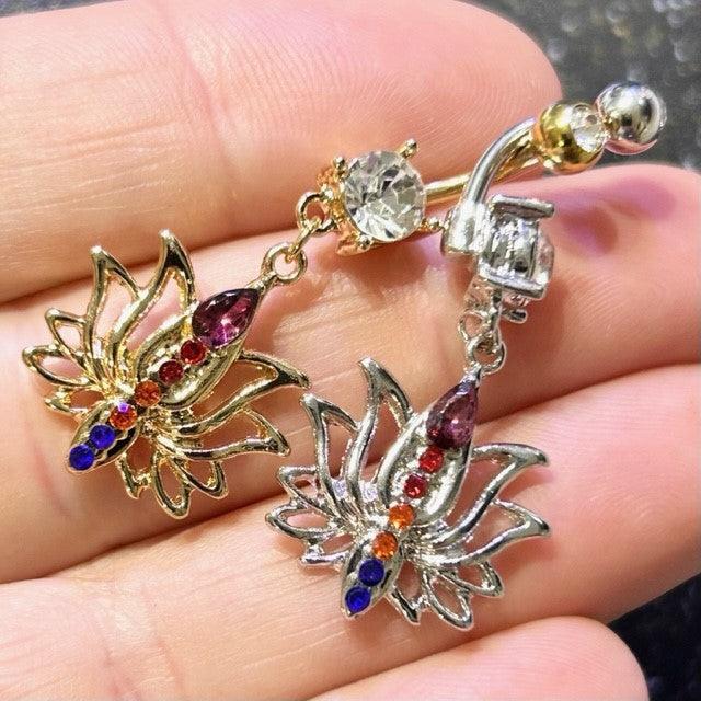 Rainbow Lotus Belly Bar 14G-My Body Piercing Jewellery