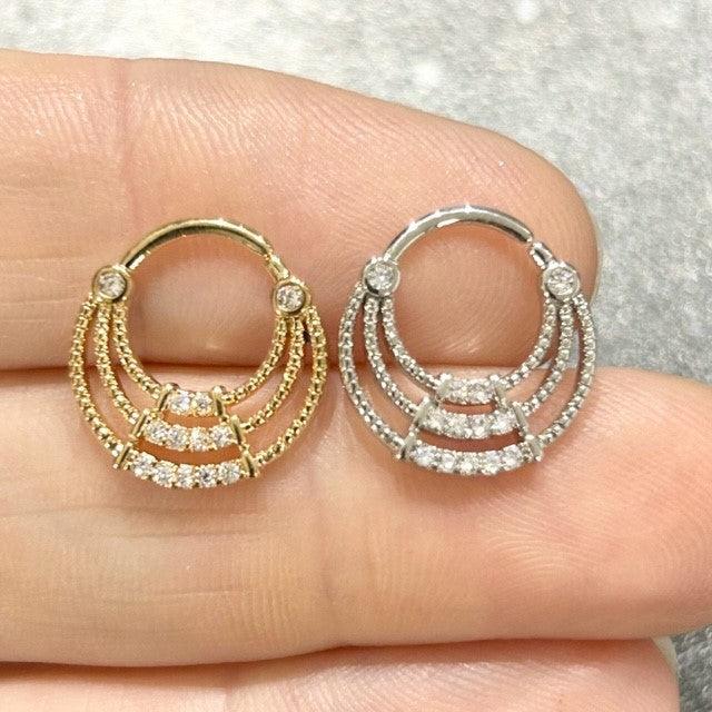 Body Jewelry - Triple Layer Gem Twist Ring 16G