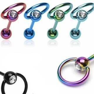 Body Jewelry - Titanium IP Gem Barbell With Slave Ring 14G