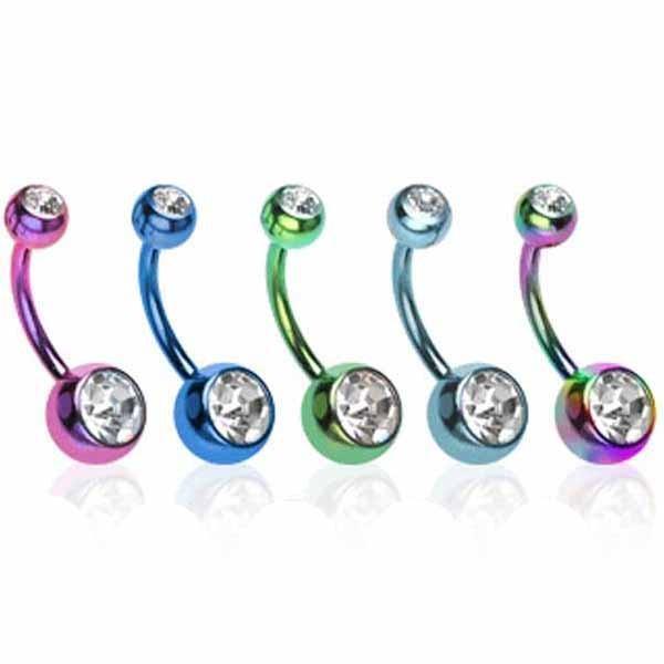 Body Jewelry - Titanium IP Gem Belly Bar 14G