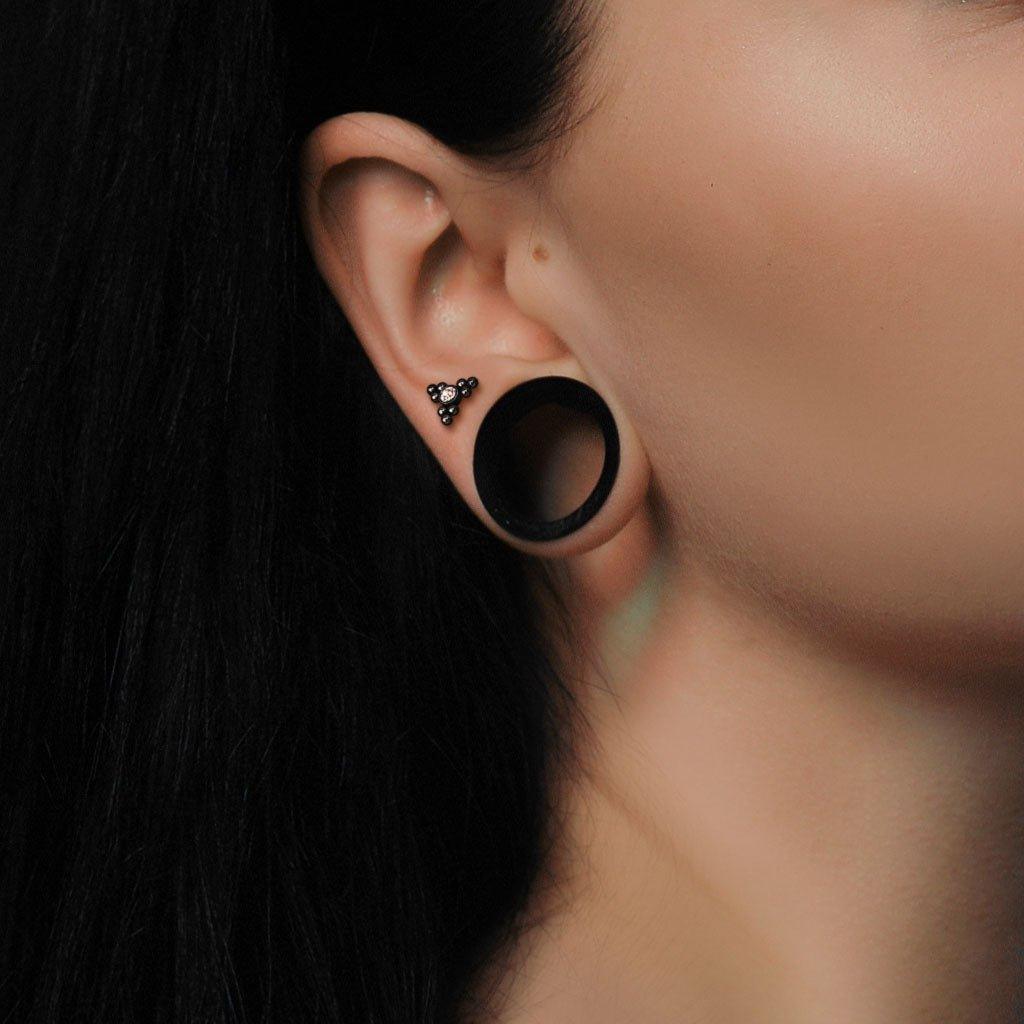 Body Jewelry - Triangle Beaded Gem Cartilage Bar 16G