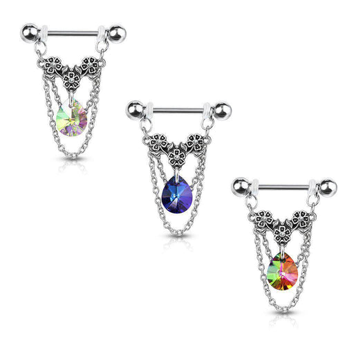 Body Jewelry - Triple Flower Chain Nipple Dangle 14G 14mm
