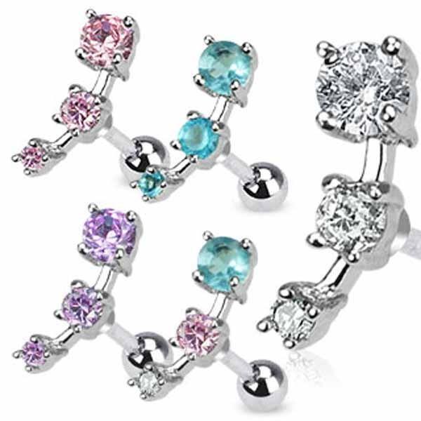 Body Jewelry - Triple Gem Cartilage Bar 16G
