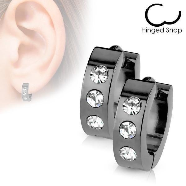 Body Jewelry - Triple Gem Huggies Earrings Pair