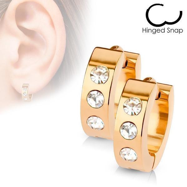 Body Jewelry - Triple Gem Huggies Earrings Pair