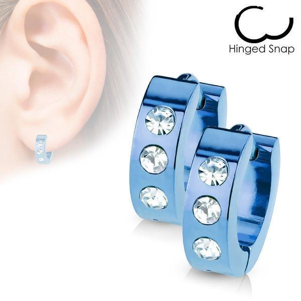 Body Jewelry - Triple Gem Huggies Earrings Pair