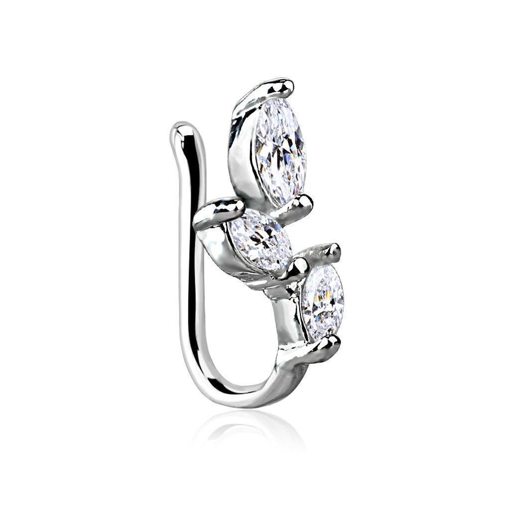 Body Jewelry - Triple Marquise Gem Non-Piercing Nose Ring