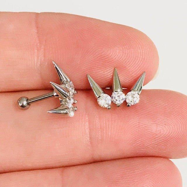 Body Jewelry - Triple Spike Gem Cartilage Bar 16G
