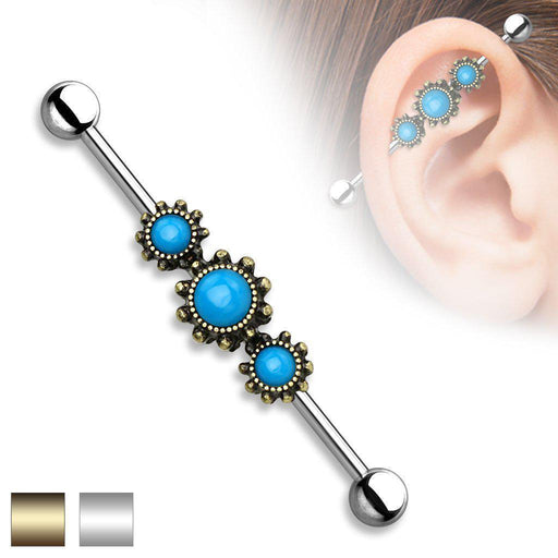 Body Jewelry - Triple Turquoise Industrial 14G 38mm