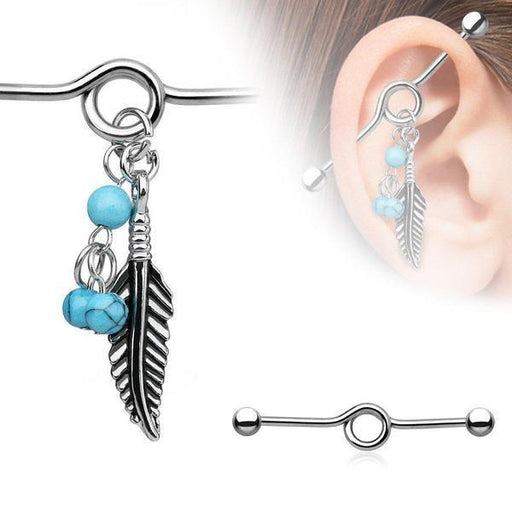 Body Jewelry - Turquoise & Feather Industrial 14G 35mm