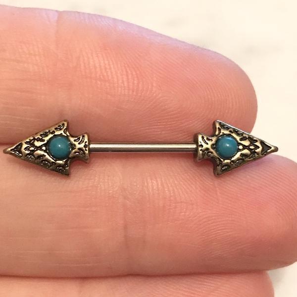 Body Jewelry - Turquoise Spear Nipple Bar 14G (Single)