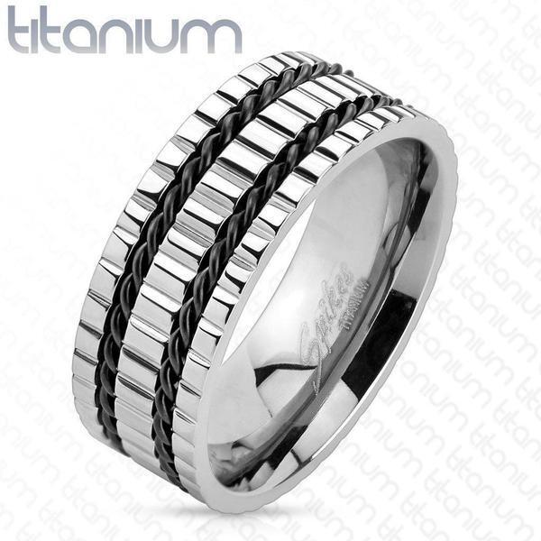 Body Jewelry - Two Tone Grooved Titanium Ring