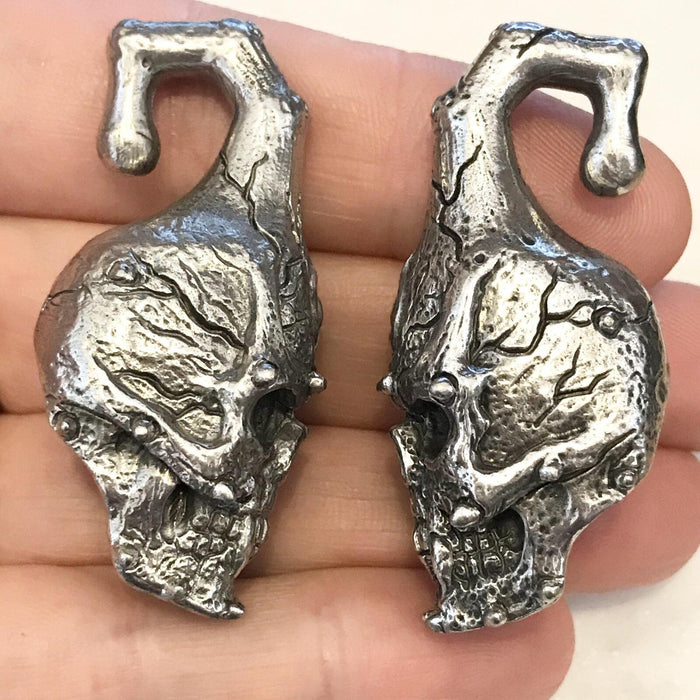 Body Jewelry - White Brass Skull Ear Weights PAIR