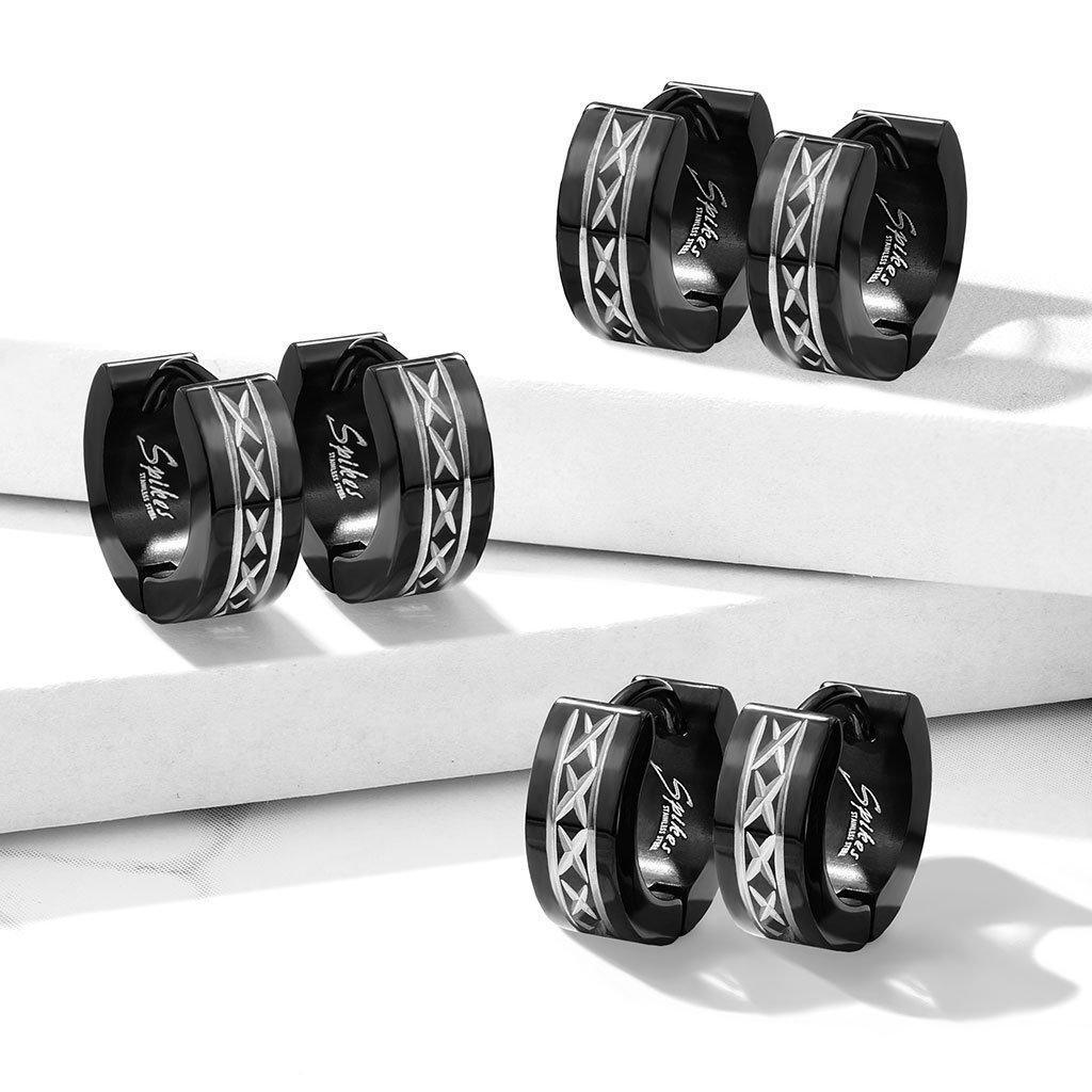 Body Jewelry - X Etched Centre Huggies Earrings Pair